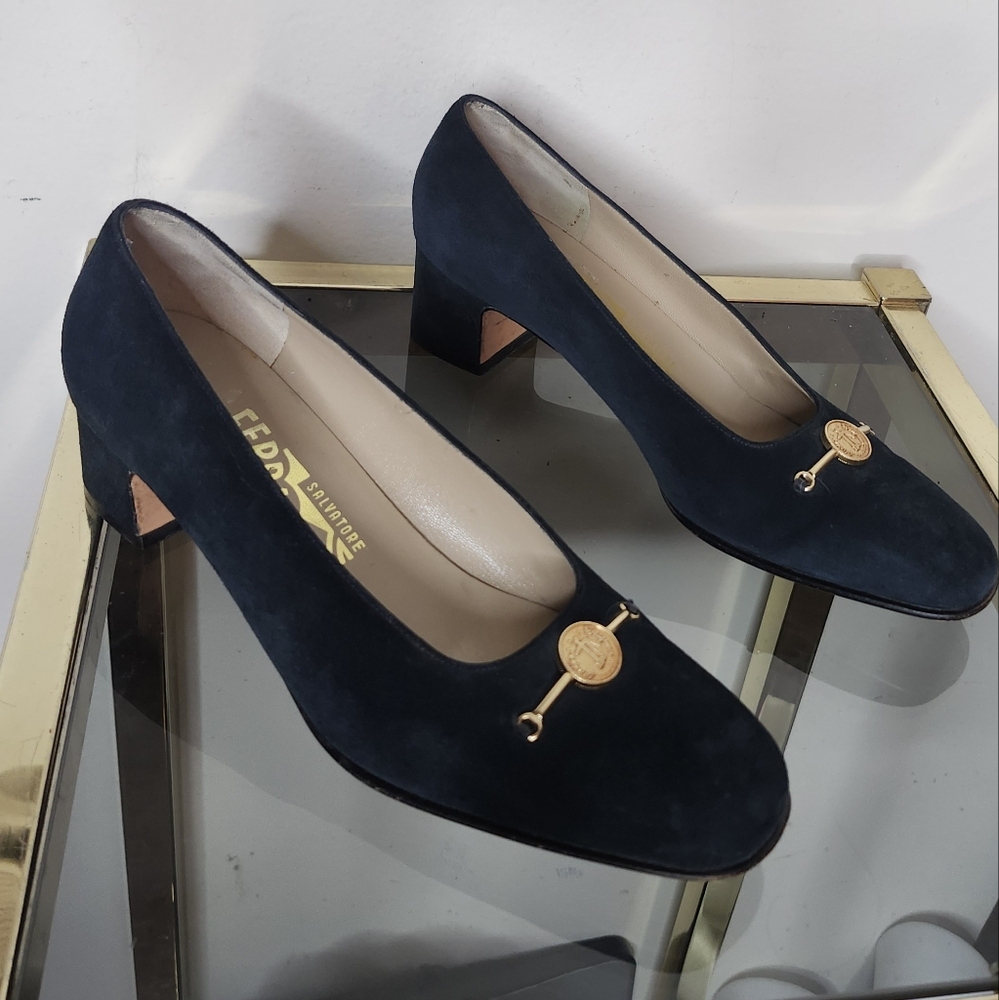 Salvatore Ferragamo black suede chunky heels